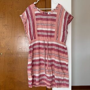 Old Navy Linen Blend Pink and White Striped Midi Dress Size XL